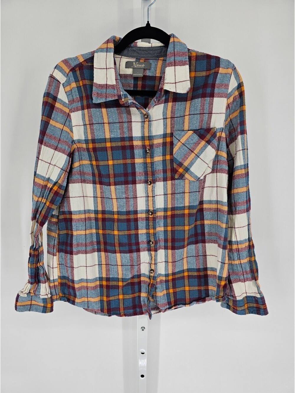 Natural Reflections Womens Sz L Long Sleeve Button Up Plaid Flannel Shirt